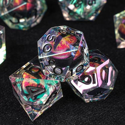 Electroplated Resin Dice Set, Resin Edge Sharp for Dungeons & Dragons RPG, MTG Board Games with Gift Box(Electroplating Red Longan) - color: Electroplating Red Longan