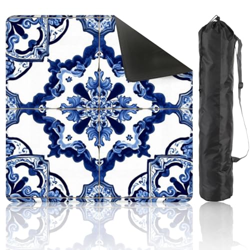 Mahjong Mat 31.5" x 31.5" Blue White Ornate Floral Tile Non-Slip Noise Reduction Mahjong Tiles Table Cover for Dominoes Poker Card Board and Tile Games Gift - color: Color1