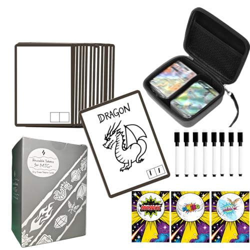 100pcs Reusable Dry Erase Cards for MTG Tokens with Keyword Counters Design & 8 pcs Markers & Random Card Case for MTG/PTCG/TCG DIY Tokens Cards Board Games Accessories (Colorful(with Keywords)) - color: Colorful(with Keywords)