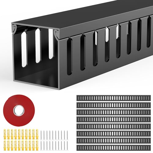 Open Slot Wiring Raceway Cable Duct, 123in Cable Management Channel Cord Track,Desk Wire Channel, Under Desk Cable Management to Hide Cables, Wires for Computers (Black, 1.57" Hx1.57"W, 15.4''L(8 Pc)) - color: Black, size: 1.57" Hx1.57"W, 15.4''L(8 Pc)