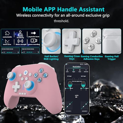 YUYIU Wireless Gaming Controller for PC, Switch, Steam Deck, Android, iOS | Bluetooth Controller with Hall Effect Joystick/RGB/1000Hz/Turbo/Macro/800mAh Battery/6-Axis Gyro/Vibration (Pink) - color: PINK