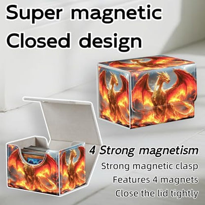 Trading Card Storage Box, Holds 100+ for MTG Cards, Premium PU Leather with Magnetic Closure, Golden Dragon Amid Flames Durable Deck Box for Magic the Gathering, Trading Card Games - color: Golden Dragon Amid Flames