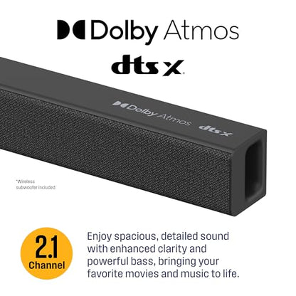 Westinghouse 2.1 Channel Soundbar with Wireless Subwoofer, DTS:X and Dolby Atmos, 120W RMS & 240W Max Output, for Smart TV, Home Theater Audio, HDMI/eArc, Bluetooth, Roku TV Ready - size: 2.1 Channel Soundbar with Subwoofer