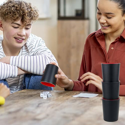 Felt-Lined PU Leather Dice Cup Set, 6 Quiet Dice Shaker Cups with 36 Dices for Bar Party Yahtzee Farkle Dice Games, Red and Black - color: Red#dice Cup Set