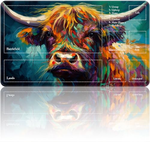 Playmat for MTG Magic Size 24x14 Inch Game Mats Tabletop Magic Play Mats,Premium Smooth Rubber Surface, Mousepad Compatible Qindaiwen for MTG RPG CCG Trading Card Game Play mats, Highland Cow - color: Highland Cow, size: playmat with zones