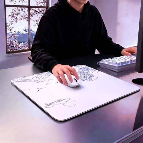 ATTACK SHARK CM05 Glass Gaming Mouse Pad,17.7x15.7 in Large Mouse Mat，Non Slip 9H Hard Mousepads,Nano-Textured Glass Surface with Improved Precision and Speed for FPS Players-Wave White - color: Wave White