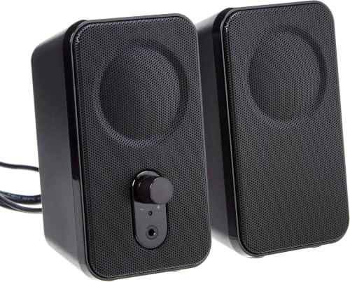 Amazon Basics AC-Powered Computer Speakers for Desktop or Laptop PC with Volume Control,Headphone Jack,Black (US Version),(Pack of 8) - size: 8-Pack, style: AC