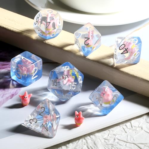 Patrick Star Resin DND Dice Set,DNDND 7PCS Dungeons and Dragons Dice with Velvet Bag for D&D Role Playing Games and Tabletop Games（Patrick Star - color: Patrick