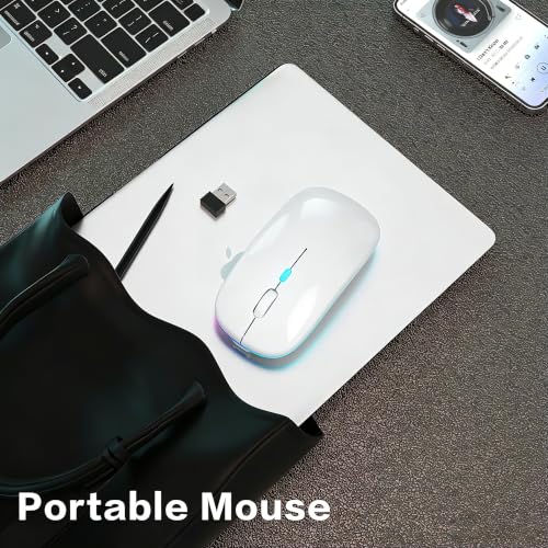 AIKOKOK Wireless Bluetooth Mouse, Rechargeable Dual Mode Mouse, Pearl White | BT 5.2 & 2.4G USB Receiver, 3 Adjustable DPI,LED Lights,Slim,Silent,Portable Computer Mouse for Laptop,PC,MacBook,iPad,Tablet - color: Pearl White