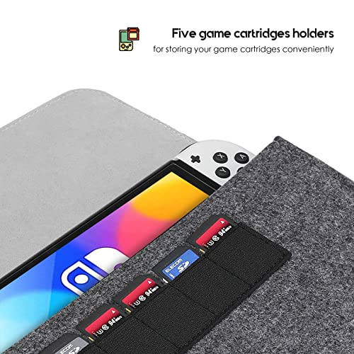 ProCase Carrying Case for Nintendo Switch OLED/Switch, Travel Pouch - Grey | Slim Felt Travel Pouch with 5 Game Card Slots, Soft Lining and Elastic Closure for Nintendo Switch OLED 2021 and Switch 2017
