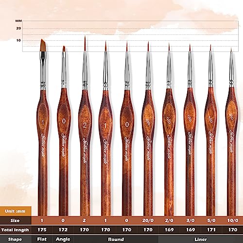 Golden Maple Miniature Model Paint Brushes-10pcs Micro Detail Paint Brush Set,Small Fine Detail Brushes for Acrylic, Oil, Watercolor & Paint by Number,Figurine - style: 10BW