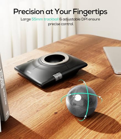 Nulea Wireless Trackball Mouse, Ergonomic 55mm Trackball, Adjustable DPI for Precise Control, Left or Right Hand Compatible, Rechargeable, Multi-Device Bluetooth & 2.4GHz (Silver) - color: F-Silver