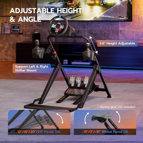 ARES WING Foldable Sim Racing Wheel Stand with Chair Fixing Slot | Formula & GT Racing Simulator Cockpit Compatible with Fanatec Thrustmaster Logitech Moza Racing Games for PS5 PS4 Xbox and PC - size: Stand with Chair Fixing