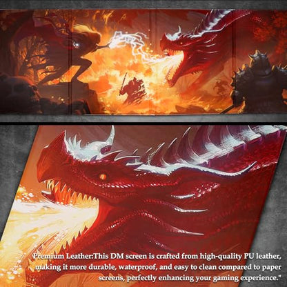 DND DM Screen, Dungeons and Dragons Master Screen Leather | 4 Wet-Erase Function Pockets,DND Game Accessories for TRPG,with 4 Panels Master Screen Inserts - color: Screen a