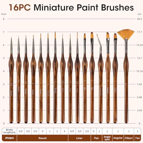 16PCS Miniature Paint Brushes, Detail Paint Brushes Set for Acrylic Watercolor Gouache Oil & Face Painting, Paint by Number, Figurine Brown - color: Brown