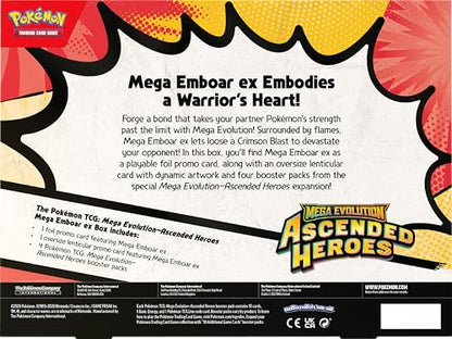 Pokémon TCG: Mega Evolution—Ascended Heroes Mega Emboar ex Box (1 Foil Promo Card, 1 Oversize Lenticular Card & 4 Booster Packs)