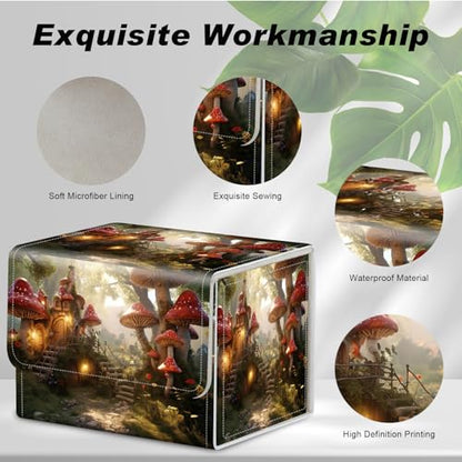 DEGDFSGR Card Game Storage Box for TCG MTG Deck Box Organizer Trading Card Case Commander Deck Box Magnetic Closure Creative Pattern Up to 200 Cards, Enchanting Mushroom Houses - color: Enchanting Mushroom Houses