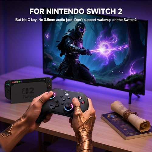 ECHTPower Switch 2 Controller, 2025 Wireless Controller with RGB/Macro/Shift/Turbo/Vibration, 1000mAh Bluetooth Controller Compatible with Switch/Switch 2/PC/Adroid/iOS - color: Dark