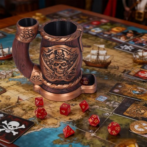 Dice Tower Mug, Dice Rolling Tower, Comes with 7 PCS Dice Set, Suitable for DND Dungeons and Dragons, Tabletop Games, Available As Drink Holder, D&D Gifts, DND Accessories (Wooden Skull) - color: Wooden Skull
