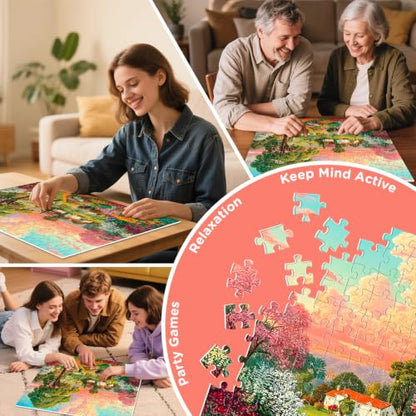 Puzzles 300 Piece for Adult,Farm Scenery Puzzle for Adult,Sunset Over a River Village Puzzle for Adults Kids Seniors,Interlock Perfectly No Dust,Fun Landscape Challenge Puzzles as Home Decor,20.5x15In