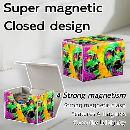 Trading Card Storage Box, Holds 100+ for MTG Cards, PU Leather with Magnetic Closure, Psychedelic Green Skulls with Slime Durable Deck Box for Magic the Gathering, Trading Card Games - color: Psychedelic Green Skulls with Slime