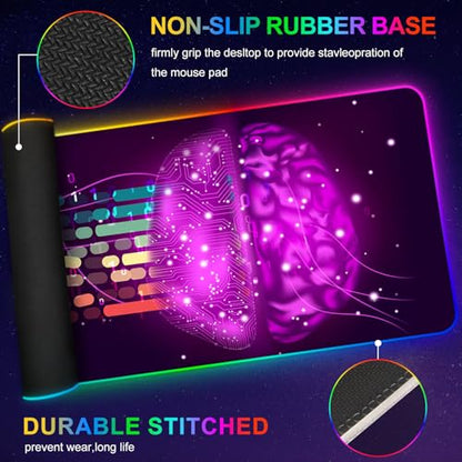 ARTSO Purple RGB Gaming Mouse Pad, XXL Large Extended Glowing Led Keyboard Mat, Cool Mouse pad Desk Pad Non-Slip Computer Mousepad Mat 35.4 x15.7 Inch, Technology Brain - color: Purple Technology Brain