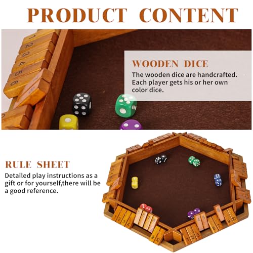 Shut The Box Game Wooden,6 Players Math Games for Kids 8-12,Dice Box Family Games for Kids and Adults,Board Tabletop Games for Kids 5-7, Close The Box Game for Classroom,Home,Party or Pub(6-Retro) - style: 6-player - Retro