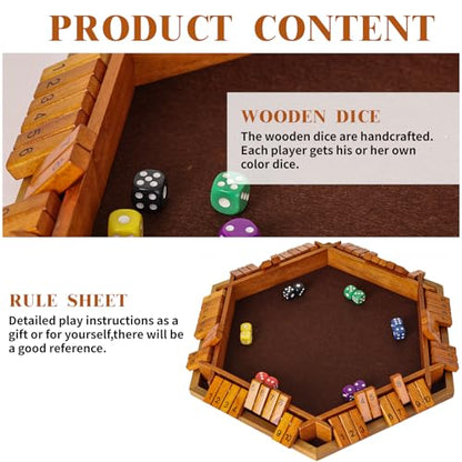 Shut The Box Game Wooden,6 Players Math Games for Kids 8-12,Dice Box Family Games for Kids and Adults,Board Tabletop Games for Kids 5-7, Close The Box Game for Classroom,Home,Party or Pub(6-Retro) - style: 6-player - Retro