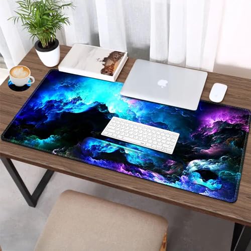 AIMSA Keyboard Mouse Pad Wrist Rest Set, Extended Desk Mat+ Ergonomic Mouse Pad with Wrist Rest+ Keyboard Wrist Support+ Coaster, 35x15.7in Large Mousepad for Home Office, Nebula Galaxy - color: Gorgeous Nebula Galaxy