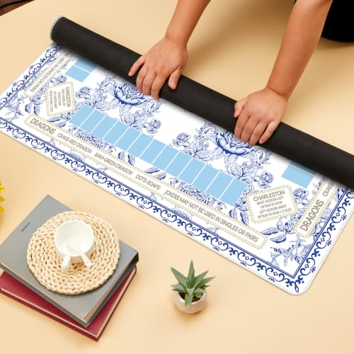 party greeting Chinoiserie Mahjong Mat with Black Carrying Bag 31.5 x 31.5 Inches Multi Purpose Game Table Cover Anti Slip and Noise Reduction for Mahjong Poker Board Card Dominoes Games(Blue) - color: Blue