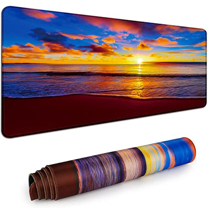 Desk Mat Pad,Large XXL Extended Mouse Pad Mat for Desktop Keyboard | 35''×15.6'' XXL Extended Gaming Mouse Pad with Non-slip Base Desk Matt Mousepad for Computer,Office,Keyboard and Laptop - color: C4-Sunset Beach