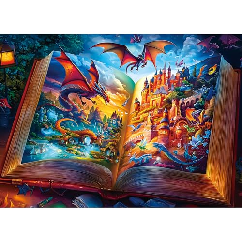 Jigsaw Puzzles 1000 Pieces Magical Storybook World Fantasy Scene | Landscape Puzzles 1000 Pieces with Letter for Adults and Teens Family Challenging for Game Nights Dust Free (27.5 x 19.7in) - color: Colorful - Dragon Valley