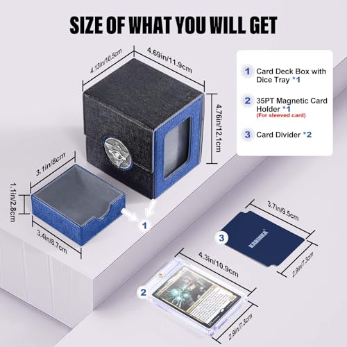 Kabinka Commander Deck Box for MTG with Dice Tray, Yugioh Deck Box | Holds 100 Double-Sleeved Cards, for TCG/PTCG, Patented Design, with 35PT Magnetic Card Holder (Black& Blue, Puzzle) - color: E-Black& Blue, Puzzle