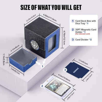 Kabinka Commander Deck Box for MTG with Dice Tray, Yugioh Deck Box | Holds 100 Double-Sleeved Cards, for TCG/PTCG, Patented Design, with 35PT Magnetic Card Holder (Black& Blue, Puzzle) - color: E-Black& Blue, Puzzle