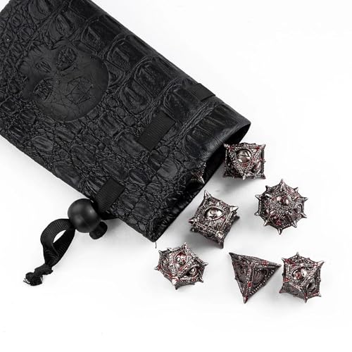 Metal Dice Set Bloodstained Dragon Metal DND Dice for Tabletop Games | Leather Storage Bag, DM Gift, for Dungeons and Dragons Role Playing Games - color: Dragon-bloodstained