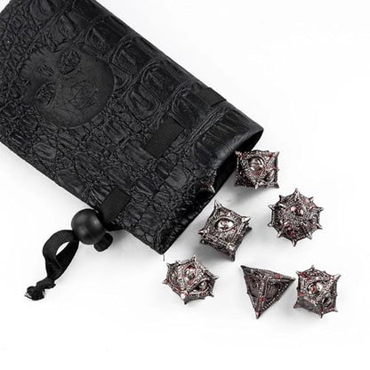 Metal Dice Set Bloodstained Dragon Metal DND Dice for Tabletop Games | Leather Storage Bag, DM Gift, for Dungeons and Dragons Role Playing Games - color: Dragon-bloodstained
