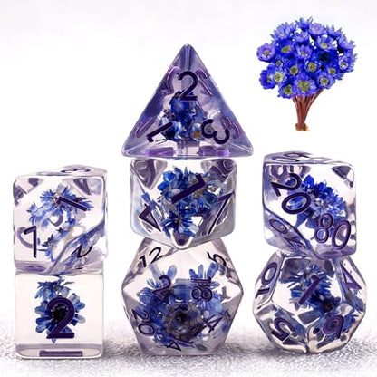 D&D Flower Resin Dice Set, Polyhedral DND D and D Dice Inclusion Dice for Dungeons and Dragons MTG RPG for Ages 15 and Up-Purple - color: Flower-purple