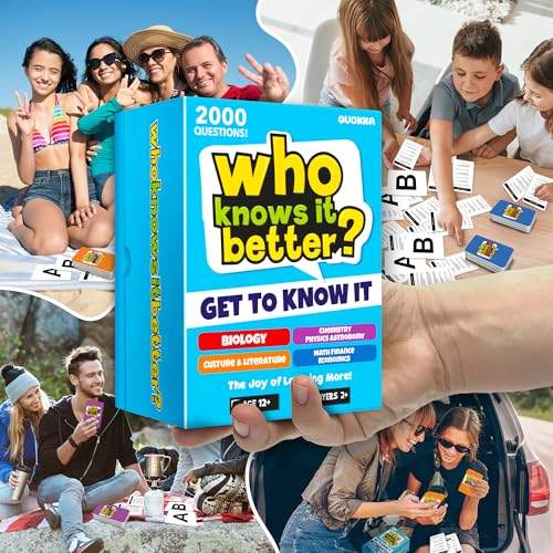 Card Games for Kids 8-12 - Set of 4 Board Family Games for Kids and Adults | Trivia Cards for Family Game Night - Who Knows It Better 2000+ Questions Across Biology, Culture, STEM and Math - color: 02. 4 in 1 Set