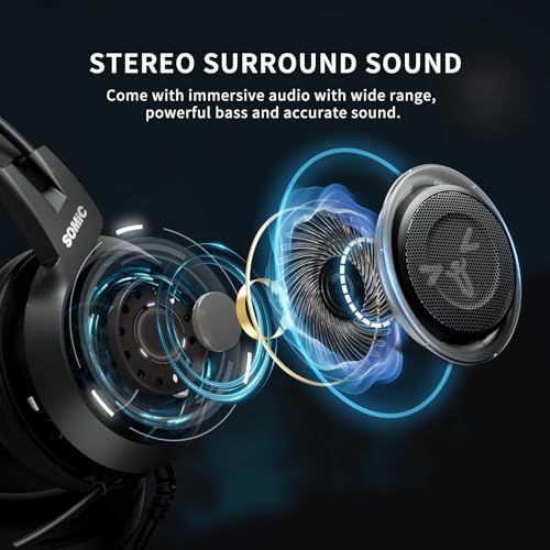 SOMIC Stereo Gaming Headset with Mic for PS4, PS5, Xbox One, PC, Mobile Phone, 3.5MM Sound Detachable Cat Ear Headphones Lightweight Self-Adjusting Over Ear Office Headphones G951S Black - color: Black