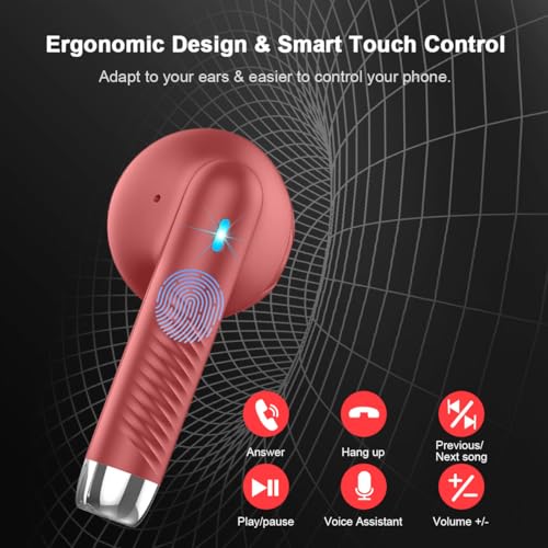 Wireless Earbuds, Bluetooth 5.4 Earbuds Stereo Bass, Bluetooth Headphones in Ear Noise Cancelling Mic, Earphones IP7 Waterproof Sports, 32H Playtime USB C Charging Case Red Ear Buds for Android iOS - color: Glossy Red