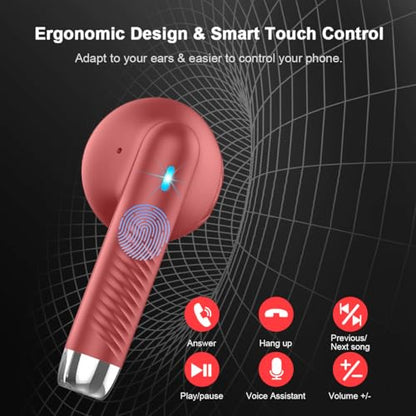Wireless Earbuds, Bluetooth 5.4 Earbuds Stereo Bass, Bluetooth Headphones | in Ear Noise Cancelling Mic, Earphones IP7 Waterproof Sports, 32H Playtime USB C Charging Case Red Ear Buds for Android iOS - color: Glossy Red