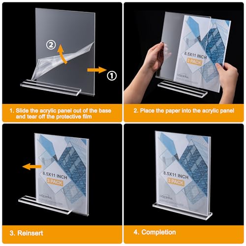 Hoewina 3Pack Acrylic Sign Holder 8.5 x 11inch, Vertical Display Sign Stand | Clear Menu Holder Stand, Table Paper Holder, Desk Brochure Holder for Vendor Booth Display Items, Restaurants, Office, Store