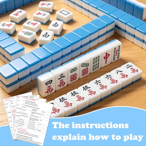144 Pcs Chinese Mahjong Tile Set, 1.2 in Tiles & Accessories, Mahjong Gift Set with Storage Box & Instructions, Portable Travel Game for Beginners, Adults, Family Game Nights