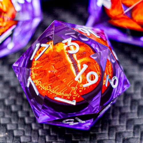 ARUOHHA DND Resin Dice Gazes Eye Dice Silver Purple Liquid Core Flaming RPG Sharp Edged Dice Set with Gift Box, Polyhedral D and D Dice Set Compatible with Dungeons Dragons Role Playing Game D20 D6 - color: Sl01-purple Silver