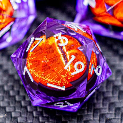 ARUOHHA DND Resin Dice Gazes Eye Dice Silver Purple Liquid Core Flaming RPG Sharp Edged Dice Set with Gift Box, Polyhedral D and D Dice Set Compatible with Dungeons Dragons Role Playing Game D20 D6 - color: Sl01-purple Silver