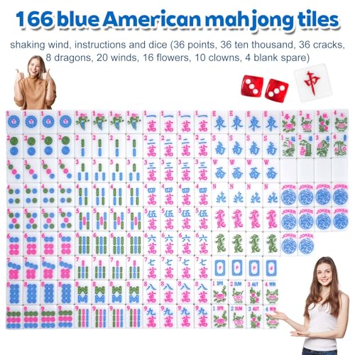 1.2-inch Premium American Mahjong Tile Set. Made of Durable and Sturdy Melamine. Perfect for Multiplayer Games, on-the-go Gaming, and Playing with Family and Friends. (Blue) - color: Blue