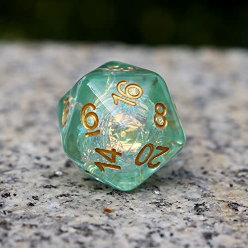 Haxtec Light Green DND Dice Set, 7-Piece Resin Polyhedral RPG Dice | Iridescent Standard Dice with Velvet Bag, Sparkly Fairy, Rounded Edge, Compatible with Dungeons and Dragons, MTG Gifts - color: Light Blue Green