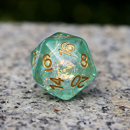 Haxtec Light Green DND Dice Set, 7-Piece Resin Polyhedral RPG Dice | Iridescent Standard Dice with Velvet Bag, Sparkly Fairy, Rounded Edge, Compatible with Dungeons and Dragons, MTG Gifts - color: Light Blue Green