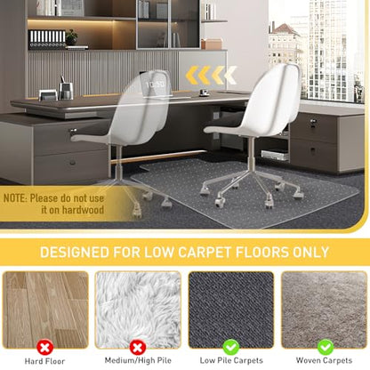 Heavy Duty Office Chair Mat for Carpet Floors & Desk Mat for Carpeted Floors - Clear Floor Protector with Extended Lip | Slip-Resistant, Easy Glide 36"x48" for Low/Flat Pile - Home, Office & Gaming
