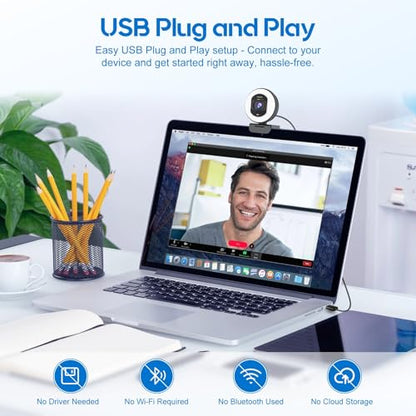4K Webcam with Ring Light & Built-in Microphone for PC Streaming | PDAF Autofocus,Supports 1080P 60FPS, Comes with Privacy Cover, Compatible with Zoom, Skype, Google Meet, Laptop Desktop Mac